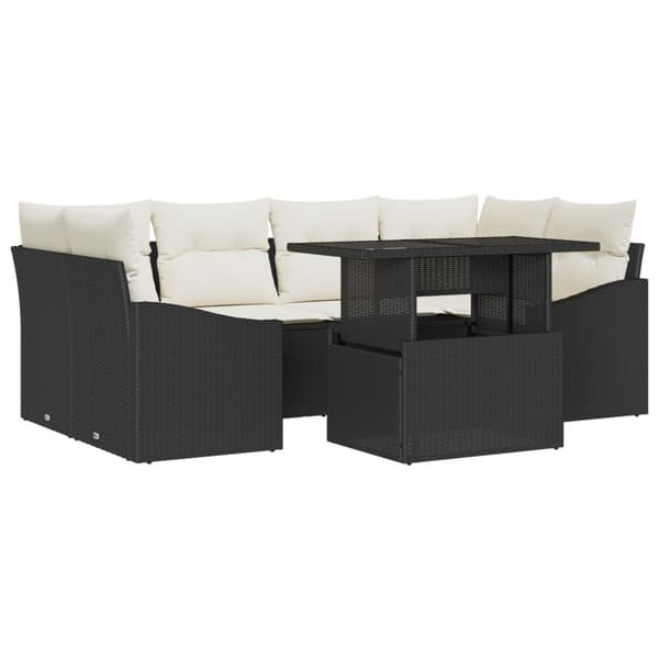 Trädgårdsoffset med lagring 7 pcs Svart Poly rattan