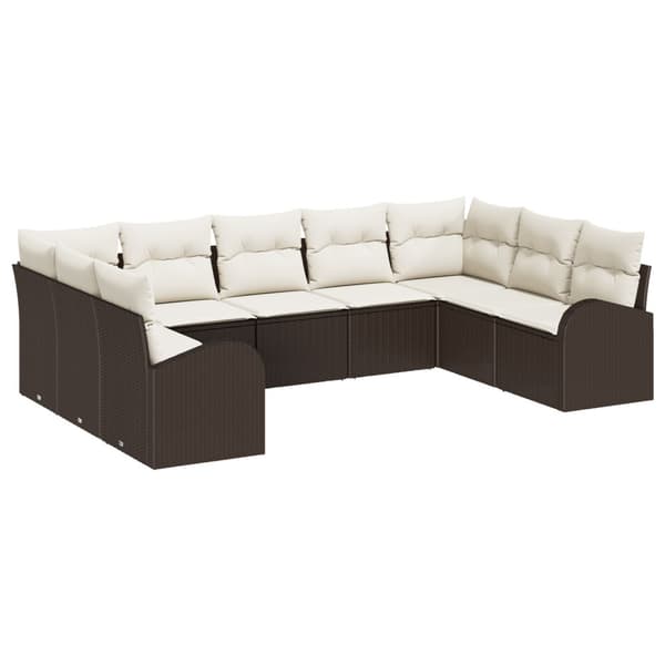 Soffset med kudde 9 pcs Brun Poly Rattan