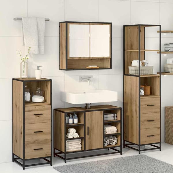 Badrumsmöbelset med låda 3 pcs Artisan Ek Konstruerat trä