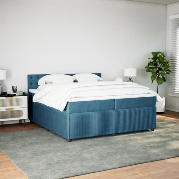 Ramsäng med madrass blå 200x200 cm sammet