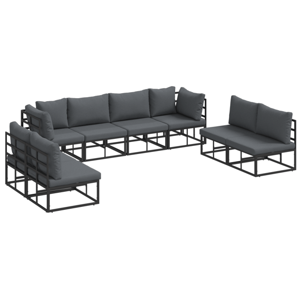 Trädgårdsoffset med kudde 8 pcs Svart Aluminium
