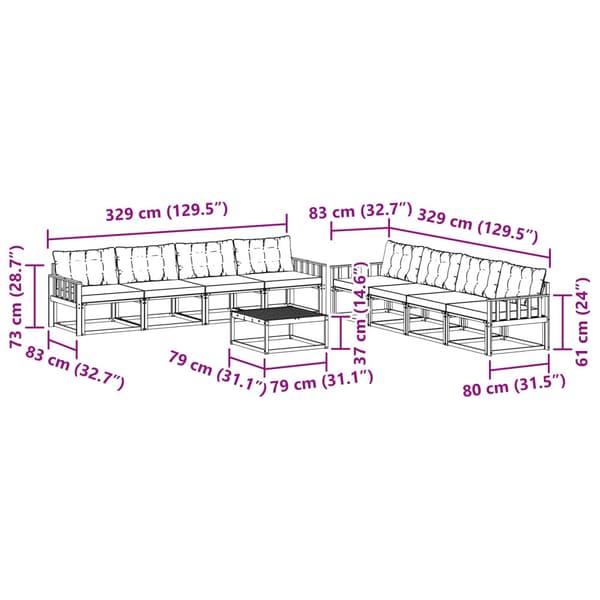 Utomhussoffset 9 pcs Vit och grädde 79 x 79 x 37 cm