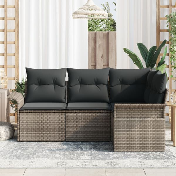 Trädgårdsoffset med kudde 4 pcs Grå konstrotting