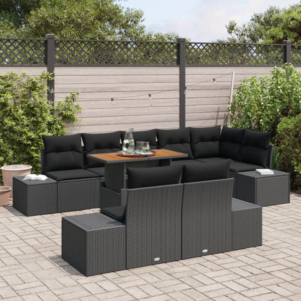 Trädgårdsoffset med lagring 9 pcs Svart Poly rattan