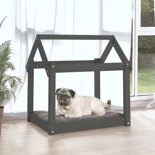 Hundbädd grå 71x55x70 cm massiv furu