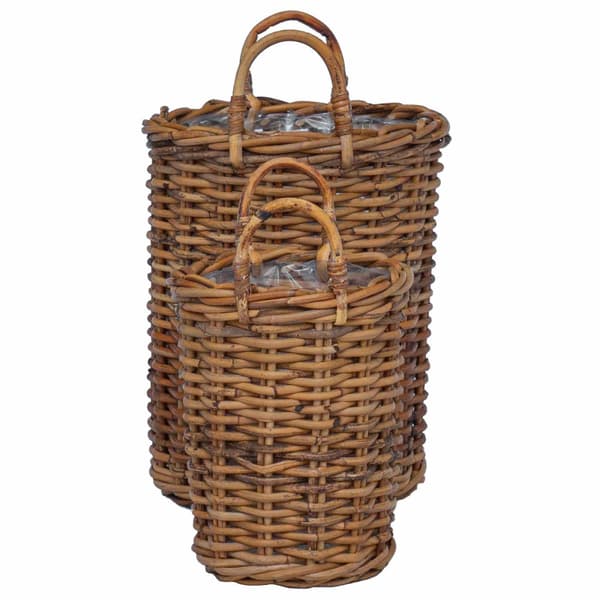 Planteringskorg med lagring 2 pcs Brun Kubu Rattan
