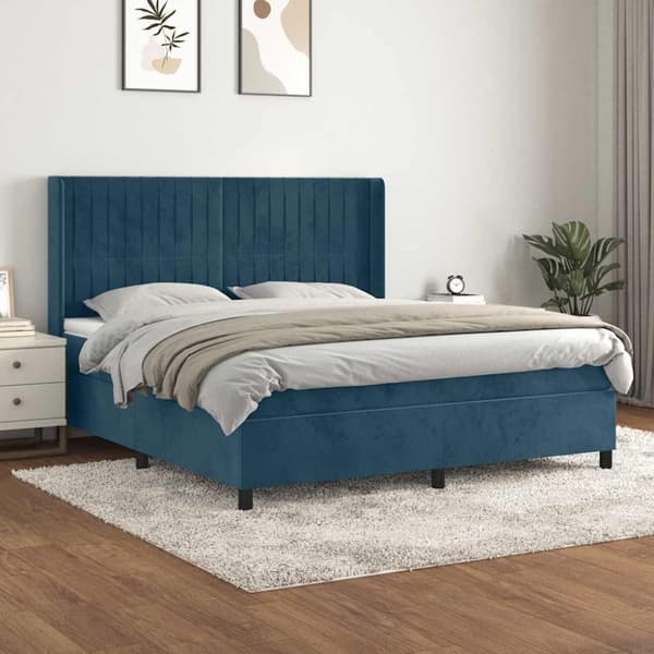 Ramsäng med madrass mörkblå 180x200 cm sammet