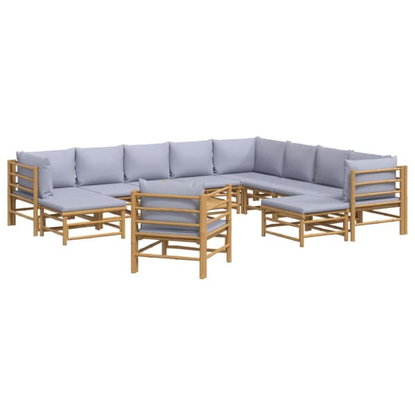 Loungegrupp 12 delar ljusgråa dynor bambu
