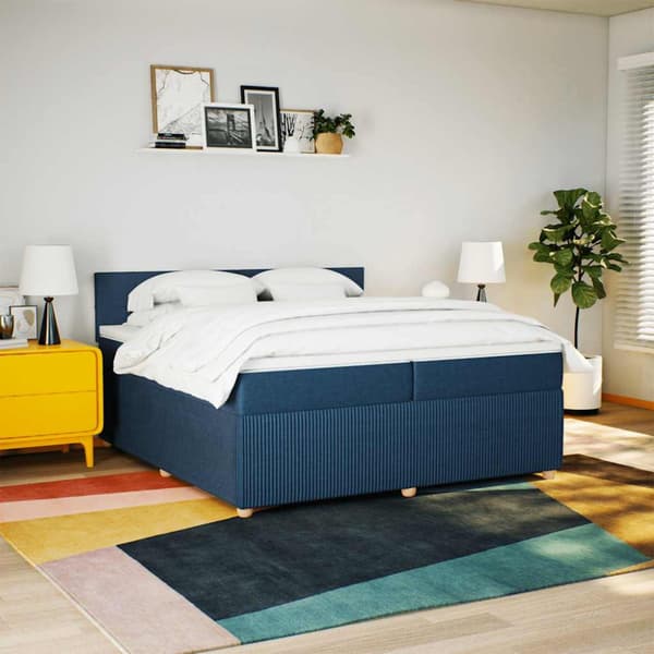Ramsäng med madrass blå 200x200 cm tyg