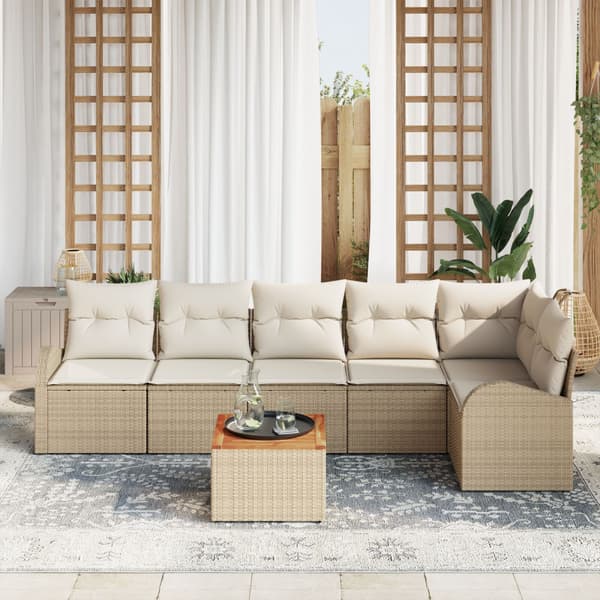 Trädgårdsoffset med kudde 7 pcs Beige konstrotting
