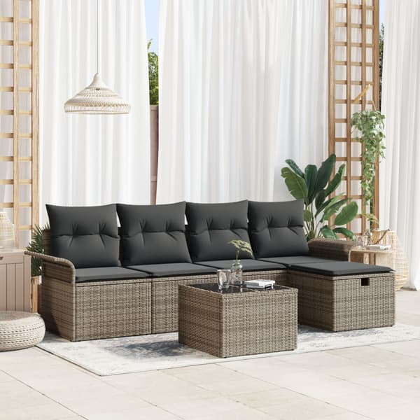 Trädgårdsoffset 6 st Poly rattan