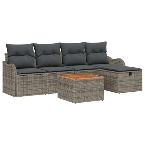 Trädgårdsoffset med kudde med lagring 6 pcs Grå Poly rattan