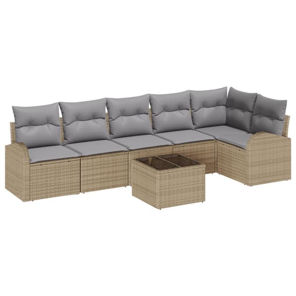 Trädgårdsoffset med kudde 7 pcs Beige och ljusgrå konstrotting