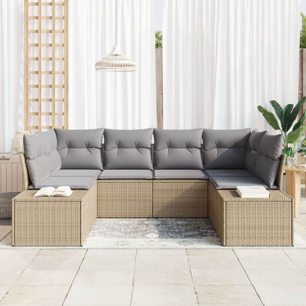 Trädgårdsoffset med kudde 6 pcs Beige konstrotting