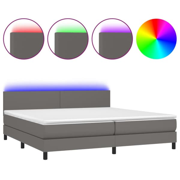 Ramsäng med madrass & LED grå 200x200 cm konstläder