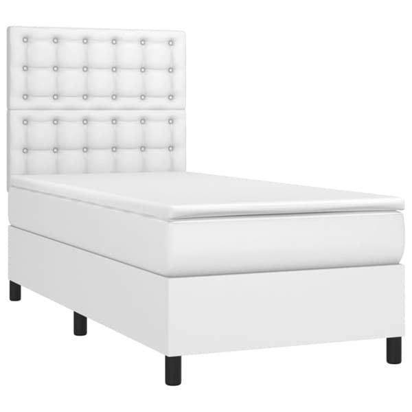 Ramsäng med madrass vit 90x190 cm konstläder
