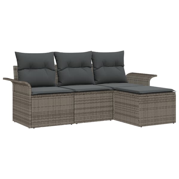 Trädgårdsoffset med kudde med lagring 4 pcs Grå Poly rattan