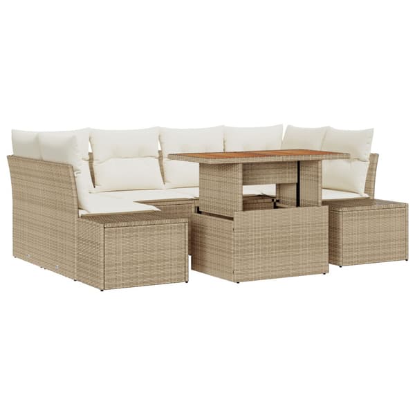 Trädgårdsoffset med lagring 7 pcs Beige Poly rattan