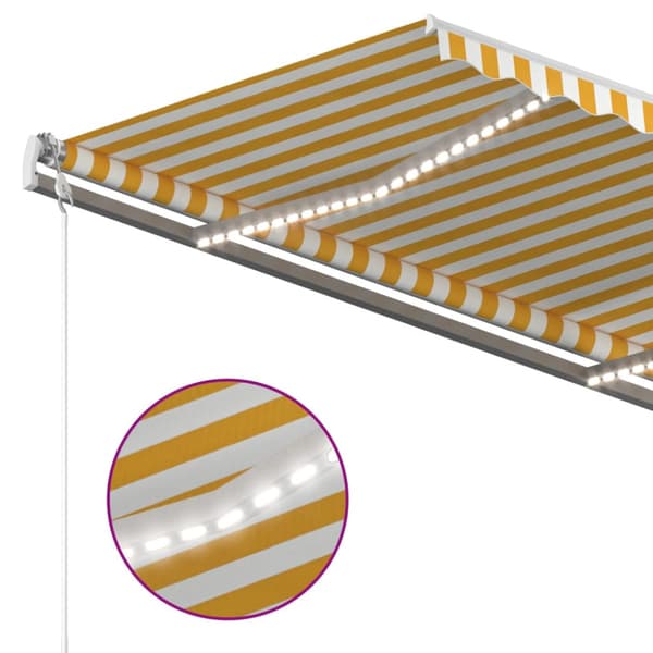 Automatisk markis med vindsensor & LED 350x250 cm gul/vit