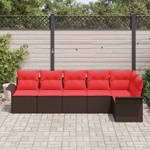 Trädgårdsoffset med kudde 6 pcs Brun konstrotting