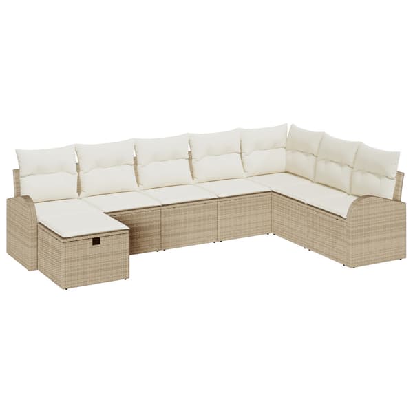 Trädgårdsoffset med kudde med lagring 8 pcs Beige Poly rattan