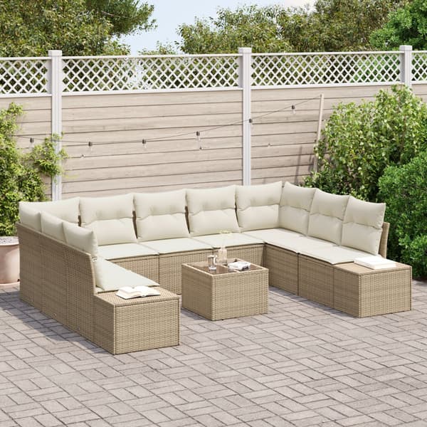 Trädgårdsoffset 9 pcs Beige och gräddfärgad Polyrattan