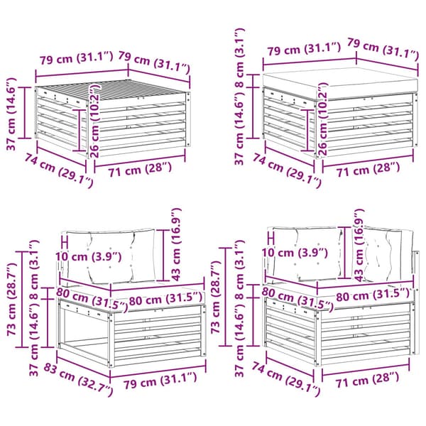 Utomhussoffset med kudde 8 pcs Vit och antracit Polyester