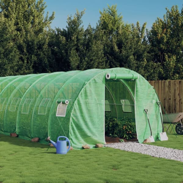 Växthus med stålram grön 42 m² 14x3x2 m