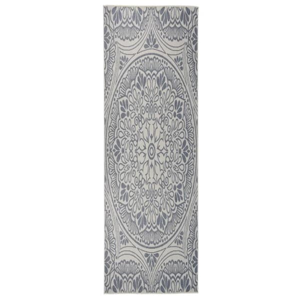 Utomhusmatta plattvävd 80x250 cm blått tryck