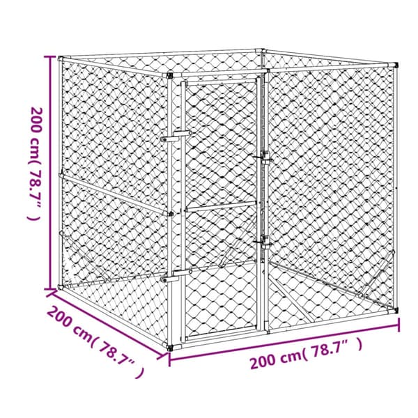 Hundgård för utomhusbruk silver 2x2x2 m galvaniserat stål