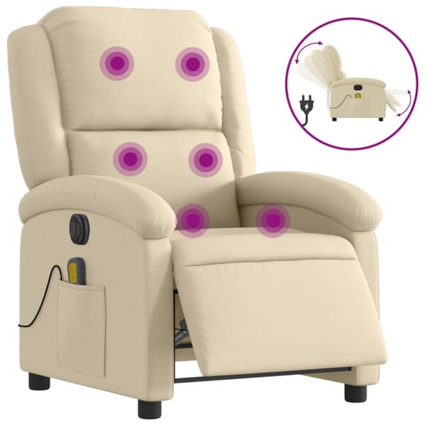 Elektrisk massagefåtölj gräddvit tyg
