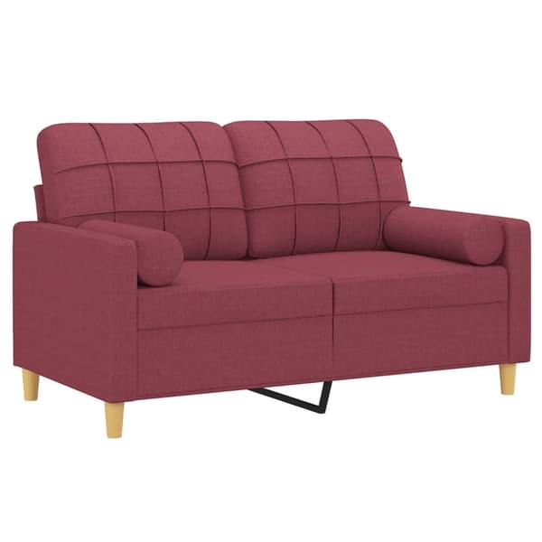 2-sits soffa med prydnadskuddar vinröd 120 cm tyg