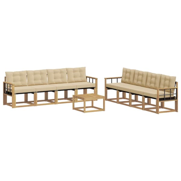 Utomhussoffset med kudde 9 pcs Vit och Beige