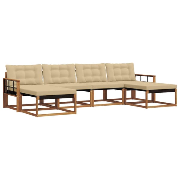 Utomhussoffset med kudde 6 pcs Naturlig och Beige