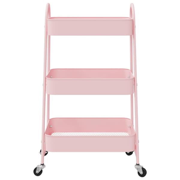 Förvaringsvagn 3 våningar rosa 42x41,5x77 cm stål