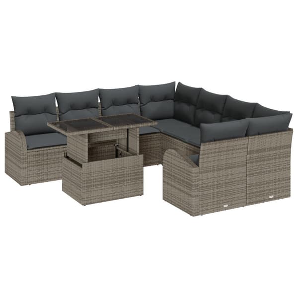 Trädgårdsoffset med kudde med lagring 9 pcs Grå Poly Rattan