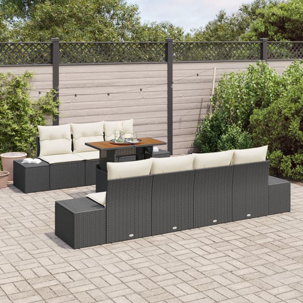 Trädgårdsoffset med lagring 8 pcs Svart Poly rattan
