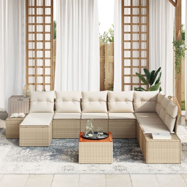 Trädgårdsoffset med kudde 9 pcs Beige konstrotting