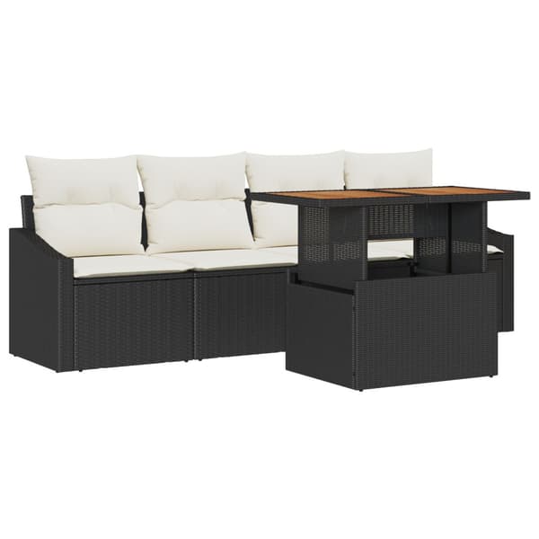 Trädgårdsoffset med lagring 5 pcs Svart Poly rattan