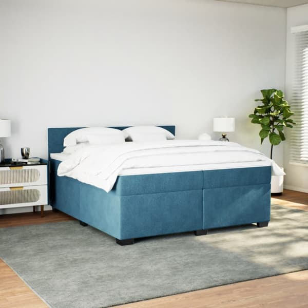 Ramsäng med madrass blå 200x200 cm sammet