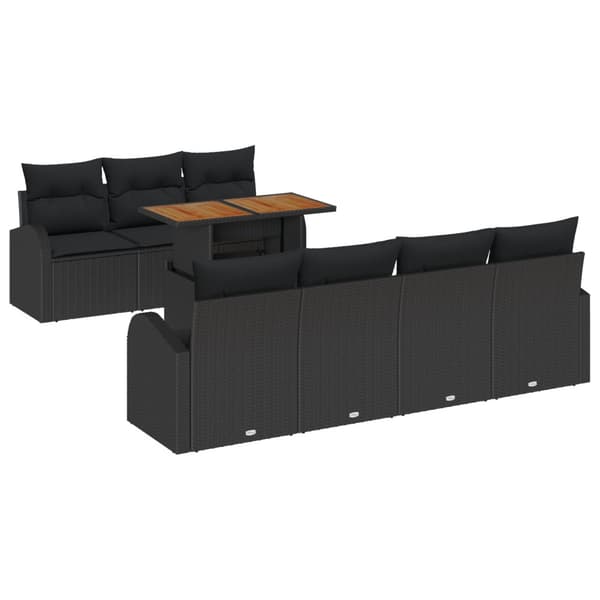 Trädgårdsoffset med kudde 8 pcs Svart