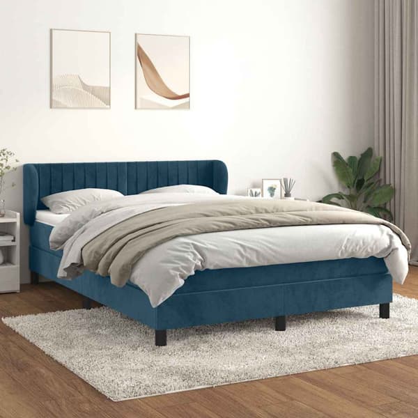 Ramsäng med madrass mörkblå 140x190 cm sammet