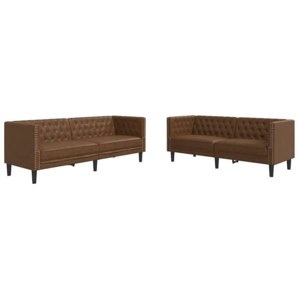 Soffgrupp chesterfield 2 delar brun konstmocka