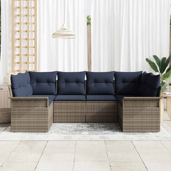 Trädgårdsoffset med kudde 6 pcs Grå konstrotting