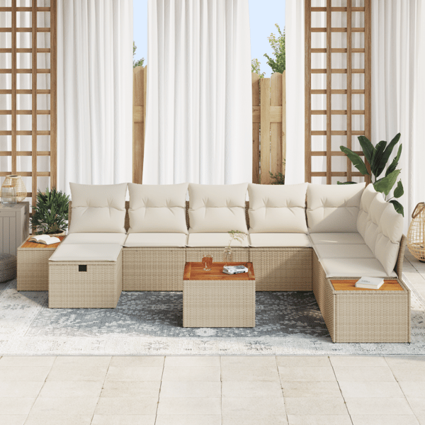 Trädgårdsoffset med kudde med lagring 9 pcs Beige konstrotting