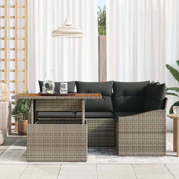 Trädgårdsoffset med lagring 5 pcs Grå Poly rattan