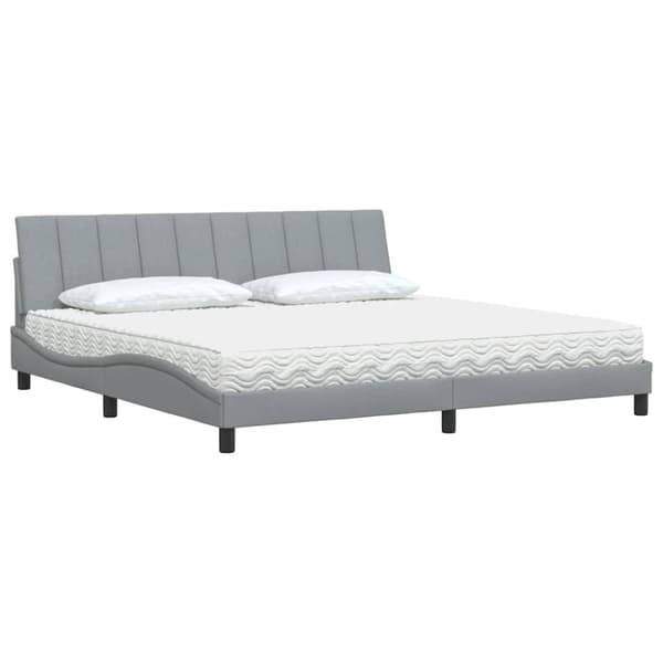 Bed with Mattress "Hanko" Light Grey 200x200 cm Fabric