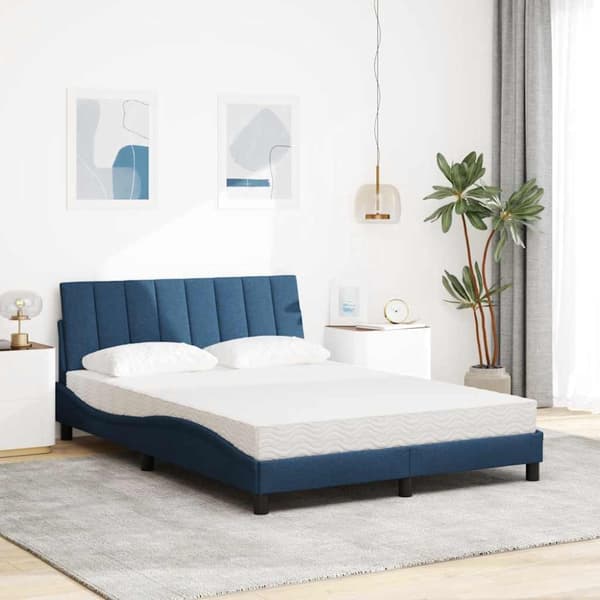 Bed with Mattress "Hanko" Blue 120x200 cm Fabric