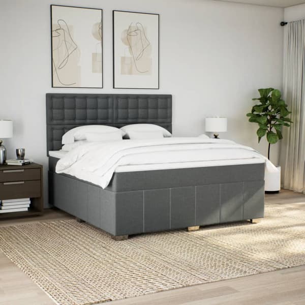 Ramsäng med madrass mörkgrå 180x200 cm tyg