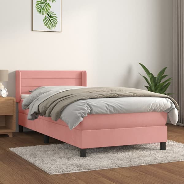Ramsäng med madrass rosa 90x190 cm sammet